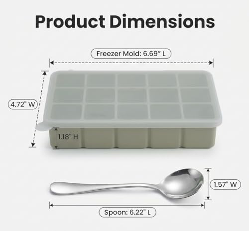 1 Tbsp Silicone Freezer Tray, 3 Pack with Lids & spoon, BPA-Free