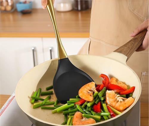Silicone Cooking Utensils Set, 9 Pcs, Stainless Steel Handle, Gold