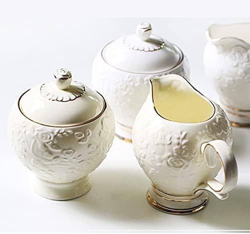 Ceramic Salt Storage Jar, Ceramic Sugar Bowl with Lid and Milk Jug