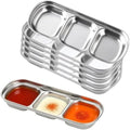 6 Pcs Soy Sauce Dish Stainless Steel 3 Compartment Korean Sauce Plate