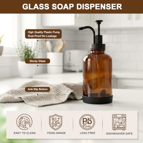 Kitchen Soap Dispenser Set, 16.9 oz/500 ml, with Dish Brush