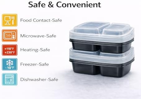 4U'LIFE 28 oz Meal Prep Containers, 12 Pack, 2-Compartment Bento Boxes