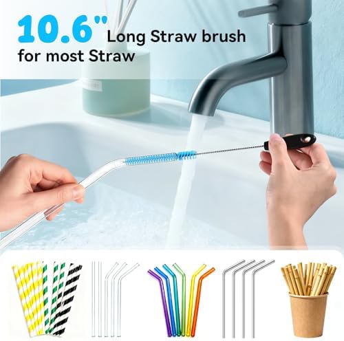 Bottle Brush Set with Straw Cleaner Brush and 3 in 1 Cup Lid Cleaning
