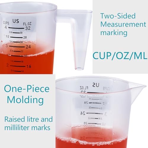 4 Cup/32 Oz Measuring Cups, Clear, Strong Food Grade Liquid Measure