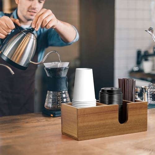 ALELION Acacia Wood Coffee Cup Holder for Countertop - Wood Coffee Bar
