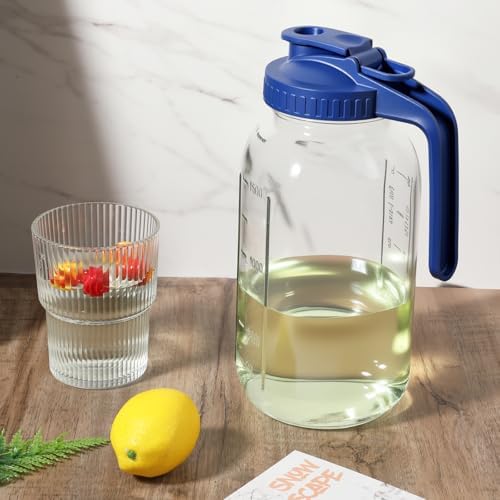 3 Pack Glass Mason Jar Pitcher with Pour Spout Lid, 64OZ Leak-proof