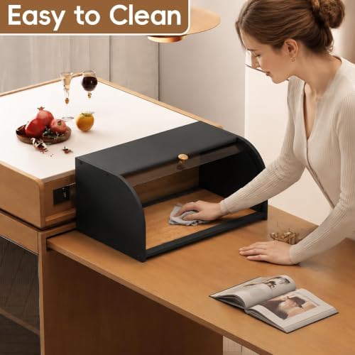 Roll Top Bread Box for Kitchen Countertop with Clear Lid