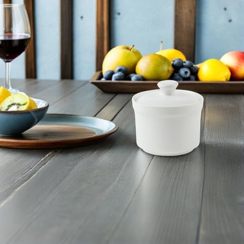 SHERCHPRY 14 Oz Custard Cups - Ceramic Ramekins with Lid, White Soup