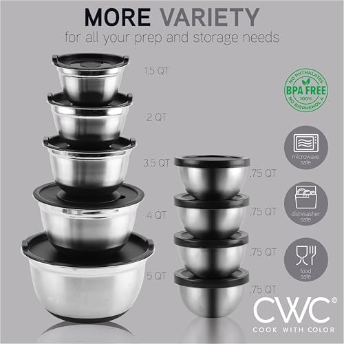 COOK WITH COLOR Stainless Steel Mixing Bowls Set with Lids - Nesting