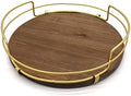 CVHOMEDECO. Decorative Tray with Golden Handle Round Wood Serving Tray
