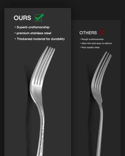 Hammered Silverware Set, Ollex 60-Piece Silver Flatware Set for 12