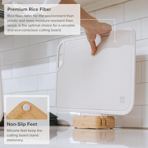 KitchenEdge 2-Piece Rice Fiber Cutting Board Set | Bamboo Stand