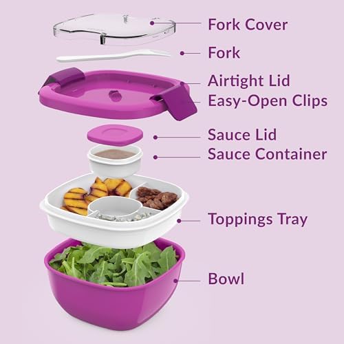 Bentgo Salad Container, Lunch Bowl with 4-Compartment Toppings Tray