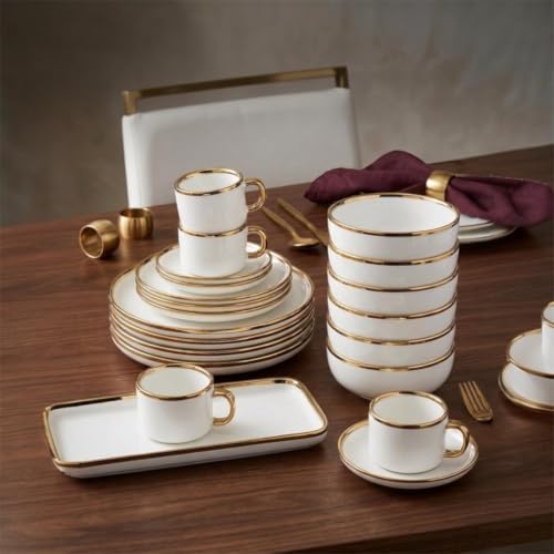 32-Piece Ceramic Dinnerware Set for 6, White Tableware Set with Gold