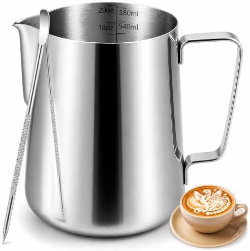 Vakoo Milk Frothing Pitcher, 20oz, 304 Stainless Steel Frother Cup