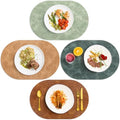 ADRIMER Oval Placemats Set of 4, Wipeable Faux Leather, 4 Colors