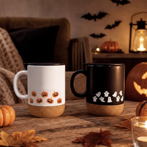 Suclain 2 Pcs Halloween Pumpkin Ghost Coffee Mug Set