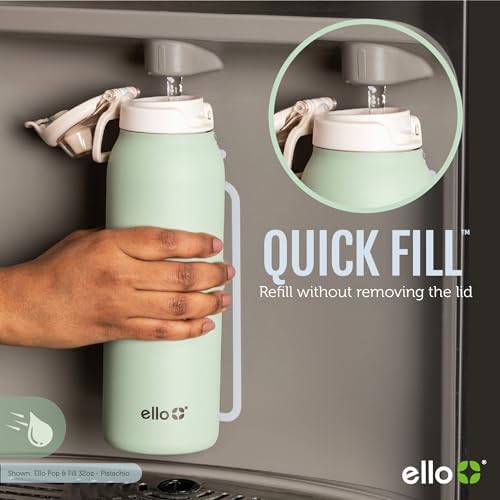 Ello Pop & Fill 22oz Stainless Water Bottle, Sip or Chug, Fresh Dew