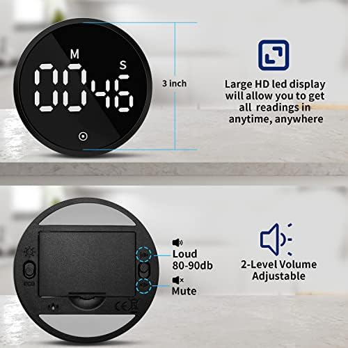 Kitchen Timer with Large LED Display, Adjustable Volume