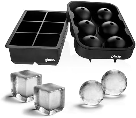 Silicone Ice Cube Trays, 2 Inch Square Ice Molds & Sphere Combo, BPA