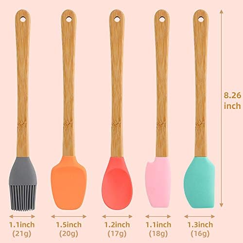 5 Piece Silicone Spatula,Mini Rubber Spatula Wooden Handle,Heat