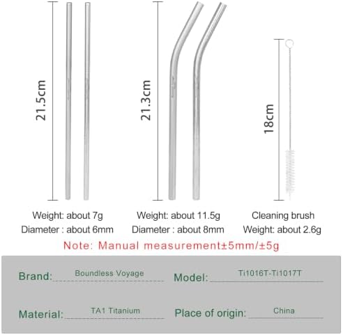 iBasingo Reusable Titanium Straw Set with Cleaning Brush Ti1018T