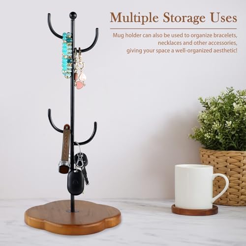 Coffee Mug Holder, Non-Slip 4 Hook Mug Rack, Metal & Wood, Modern &