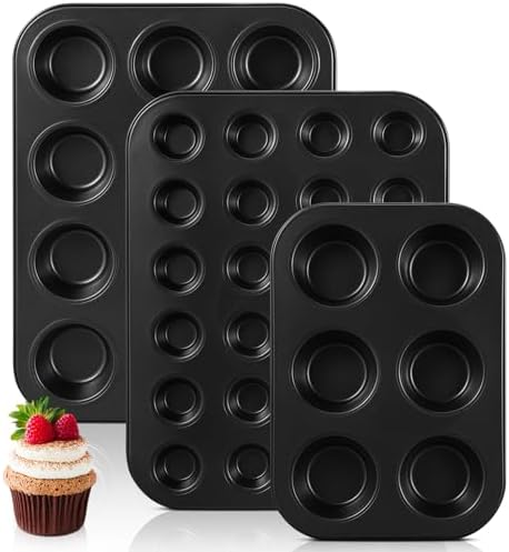 SiliFine 3 Pack Nonstick Muffin Pans, 6, 12, 24 Cup Cupcake Baking