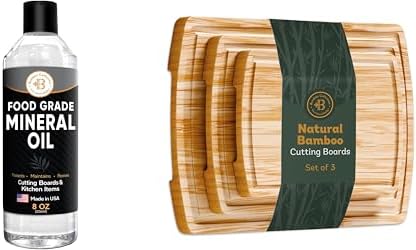 Bambüsi Bamboo Cutting Board Set & Mineral Oil - 3-Piece Wood Cutting