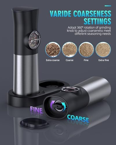 Gravity Electric Salt and Pepper Grinder Set, USB Rechargeable
