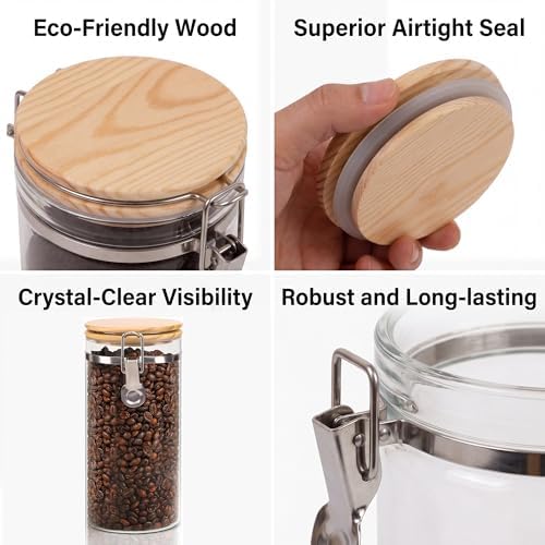Glass Coffee Canister Set with Shelf & Spoon 2 Piece Coffee Containers