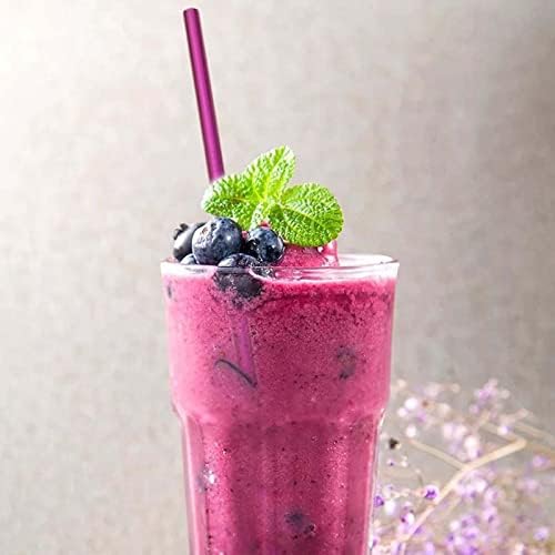 4pcs Reusable Purple Stainless Steel Straws with Carry Case, Metal