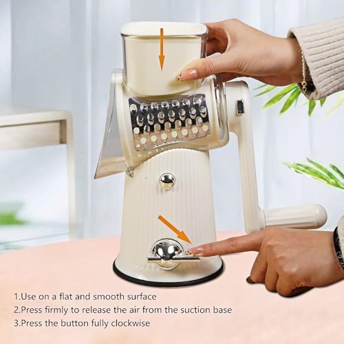 Rotary Cheese Grater with Handle, 5-in-1, White
