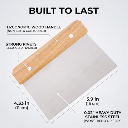 Wooden Handle Bench Scraper Heavy Duty Dough Pastry Cutter