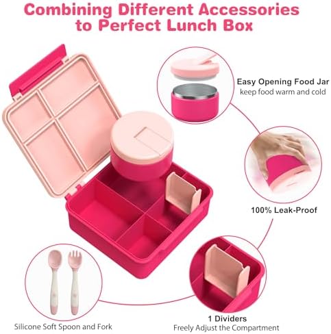 Kids Bento Lunch Box with 8oz Soup Thermo, Water Bottle, Leakproof