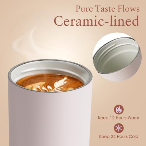 Ceramic Lined Travel Coffee Mug For Women, 15 oz Insulated Coffee