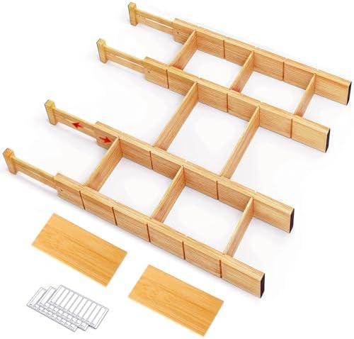 Whitmor Adjustable Bamboo Drawer Dividers, Expandable 17"-22" Drawer