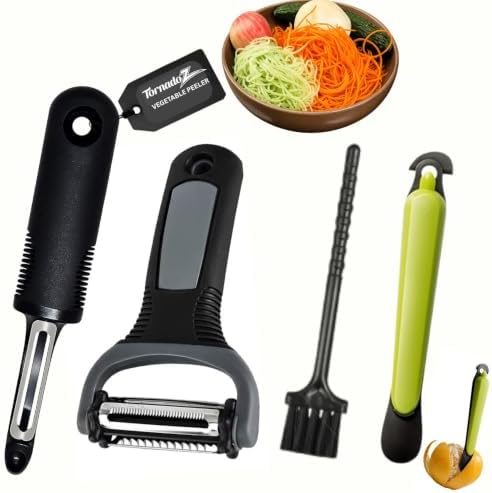 Kitchen Peeler 4-Pc Set, 3-in-1 Rotary Julienne, Swivel, Citrus &