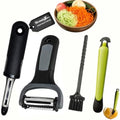 Kitchen Peeler 4-Pc Set, 3-in-1 Rotary Julienne, Swivel, Citrus &