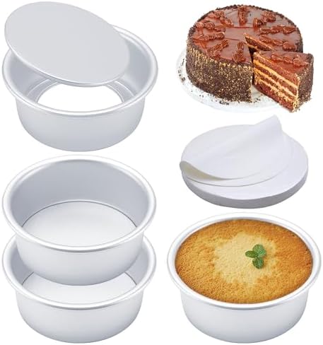 6 Inch Cake Pans Set of 4, Nonstick Aluminum Pans with 100 Parchment