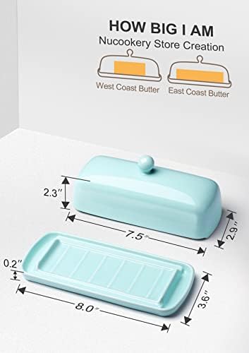 Ceramic Butter Dish with Lid for Countertop, Non-Slip Strip, Lake Blue
