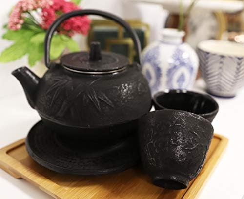 Ebros Gift Japanese Evergreen Bamboo Traditional Heavy Cast Iron Tea