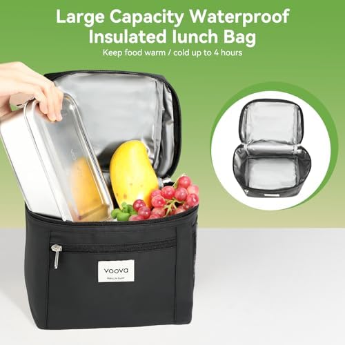 Voova Stainless Steel Lunch Box with Lunch Bag, 42oz/1200ml, Black