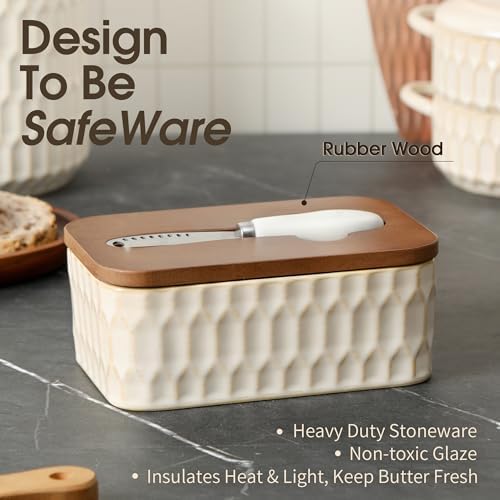 Butter Dish with Lid and Knife, Ceramic Airtight Butter Keeper