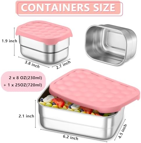 TeamFar Stainless Steel Lunch Box, Food Snack Bento Containers, Pink