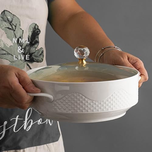 Soup Tureen with Glass Lid and Spoon Ceramic Covered Tureen for Soup