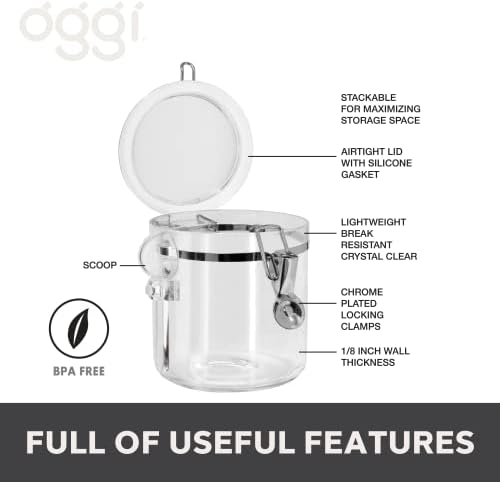 Oggi 4pc Clear Canister Set with Clamp Lids & Spoons - Airtight Food