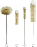 Bottle Brushes Thin Long Handle X 4, Natural Boar Bristle Set