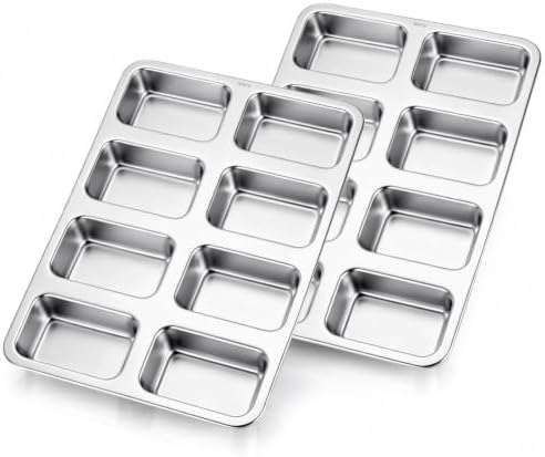 LIANYU Mini Loaf Pans 8-Cavity, Stainless Steel Bread Pans for Baking