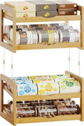 BAMBANG Can Organizer for Pantry, 4 Tier Stackable Bamboo Canned Food Storage Rack, Rolling Soda Can Dispenser Holds Up to 48 Cans, Detachable Can Organizer for Cabinet, Natural